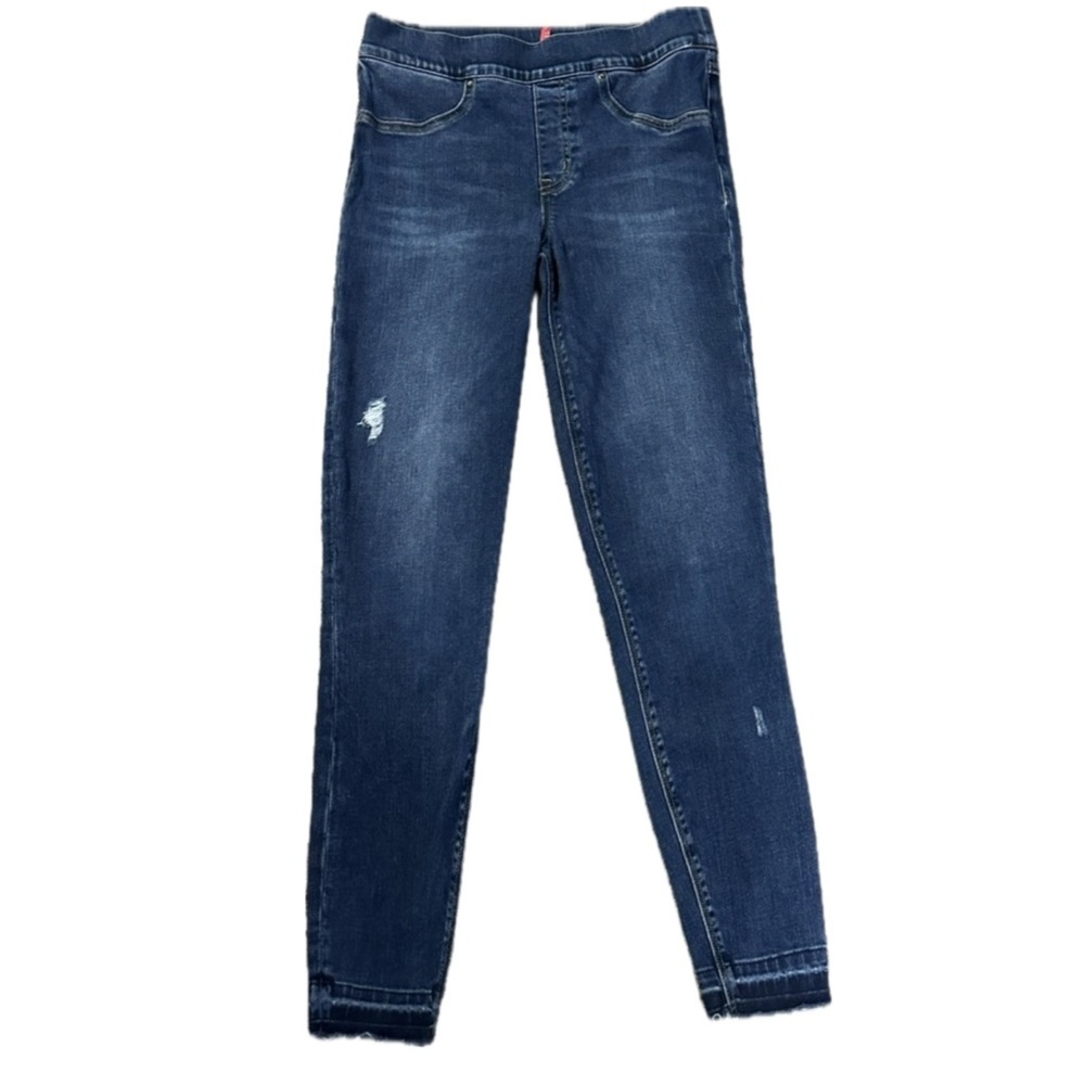 👖🍑 SPANX Distressed Pull-On Skinny Jeans | Med-Wash Sculpting Denim Sz S 4/6